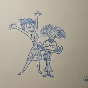 Disney Pixar Inside Out 2 Joy and Anxiety drawing/sketch animation art signed